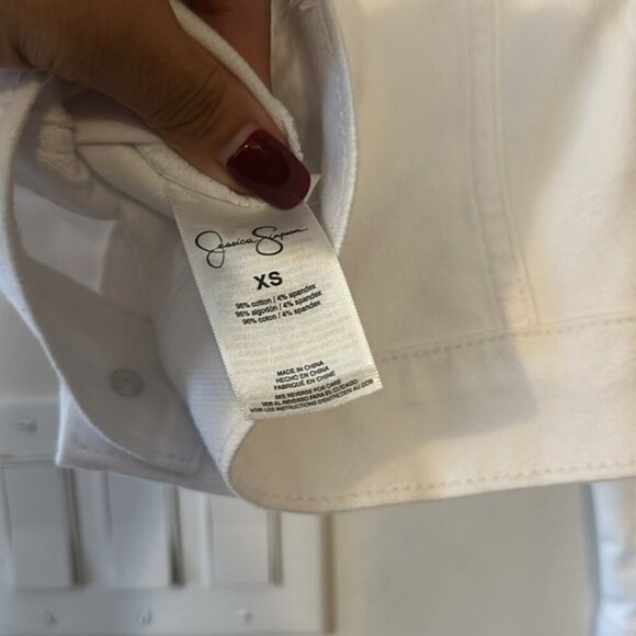 Jessica Simpson Pixie Fitted Tailored Stretch White Denim Jean Jacket - Picture 9 of 9